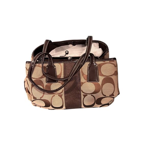 Coach Tote Bag Beige Brown Signature F17424 bag/handbag - Picture 1 of 7